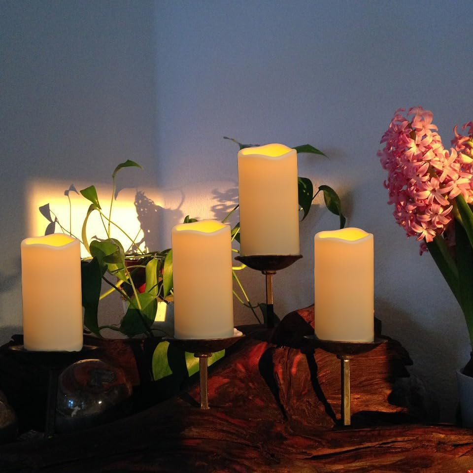 2PACK Outdoor Plastic Flameless Candles with Remote Control and Timer, LED Flic
