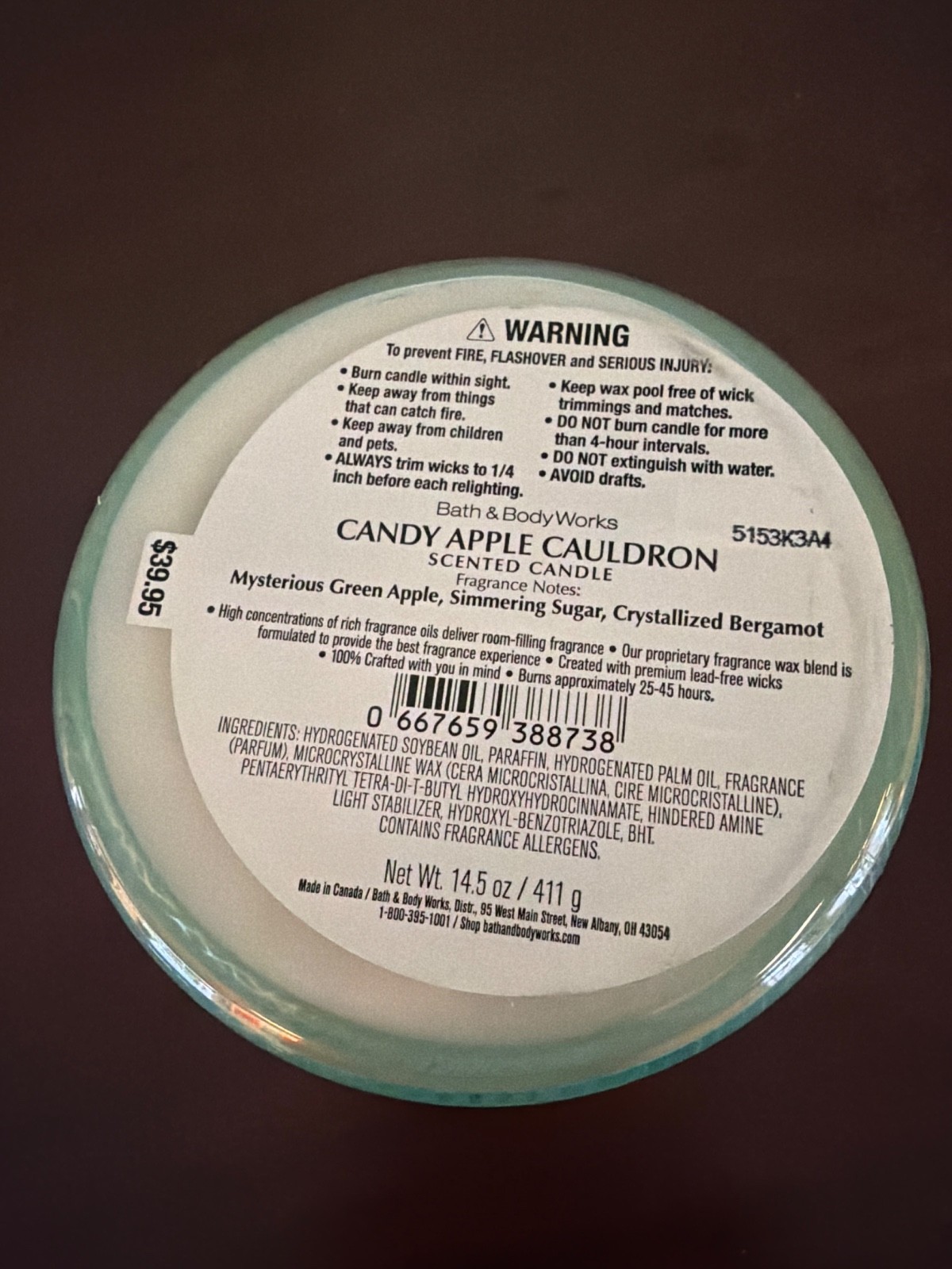 Bath & Body Works Halloween 2025 Candy Apple Cauldron 3-Wick Candle NEW
