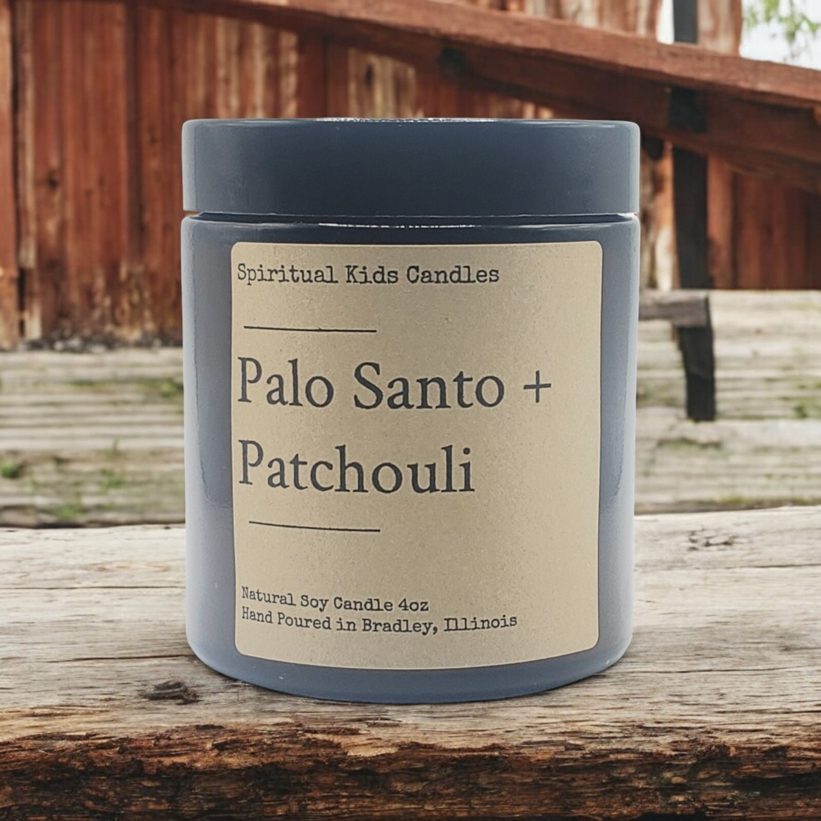 Palo Santo Patchouli Soy Candle 4oz Glass Jar 20-25 Hrs Essential Fragrant Oils