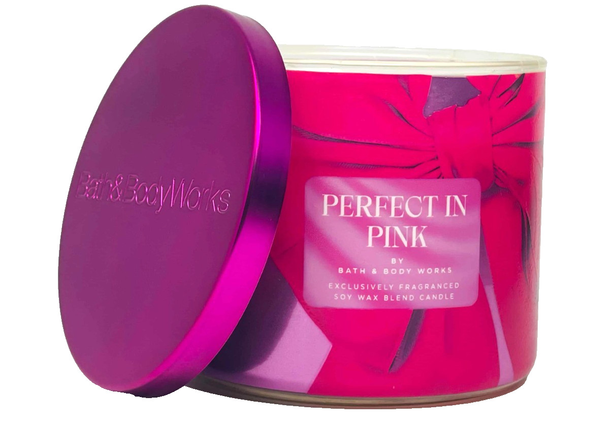 2 BATH & BODY WORKS PERFECT IN PINK 3-WICK FRAGRANCED SOY WAX BLEND CANDLE NEW