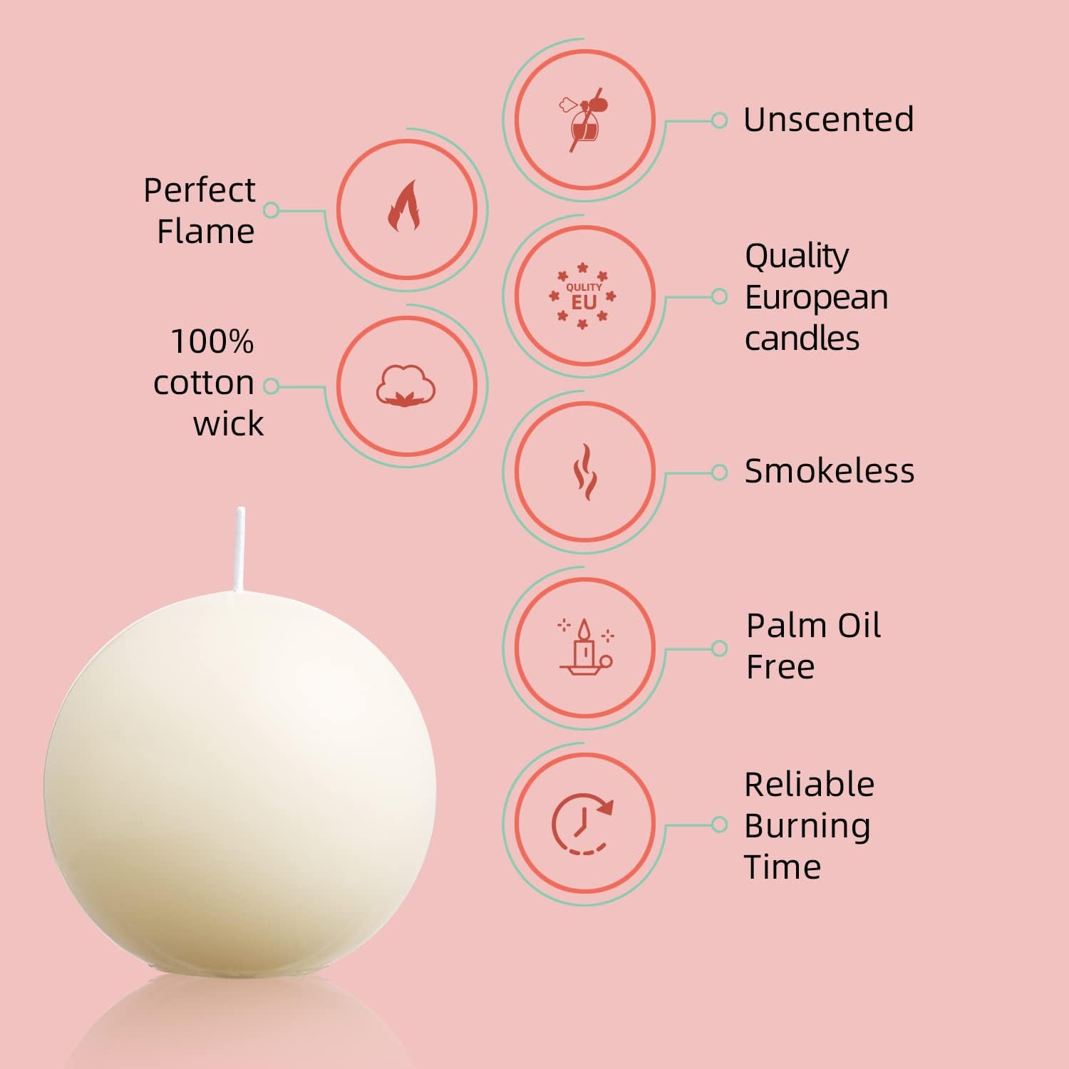Ball Pillar Candles Set of 3 Ivory 3Inch Unscented Handpoured Weddings, Home