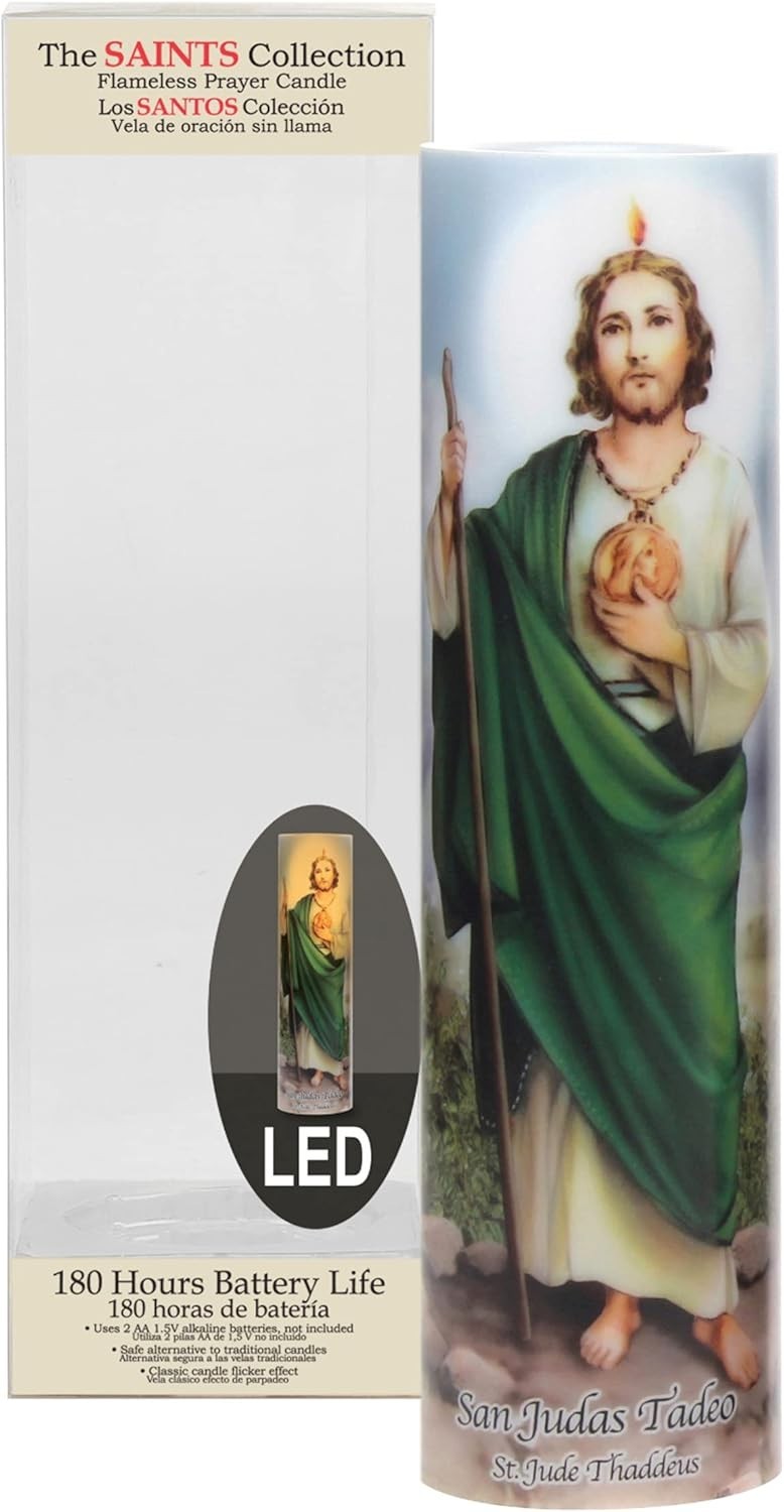 St. Jude Prayer Candle with Flickering LED & Cordless Design for Elegant Decor