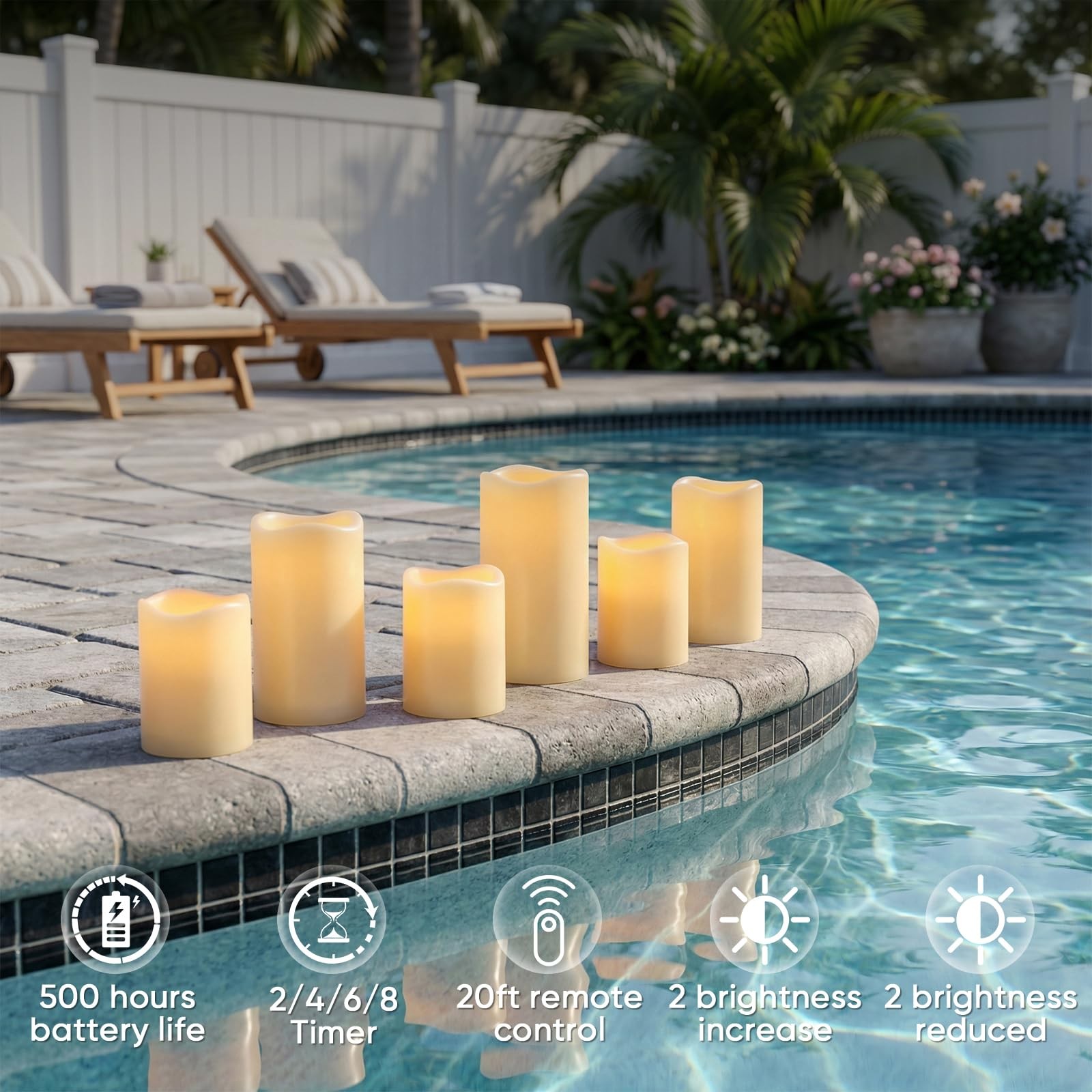 Waterproof Flameless Candles, Outdoor Led Pillar Candle Set Of 2 3″ X 6″ Ivor…