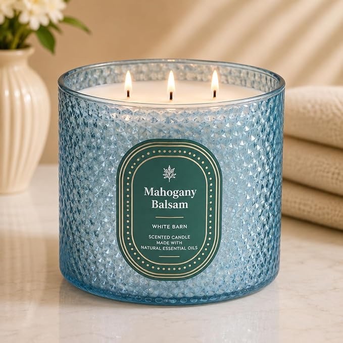 Bath & Body Works MAHOGANY BALSAM 3 Wick Candle 14.5 oz