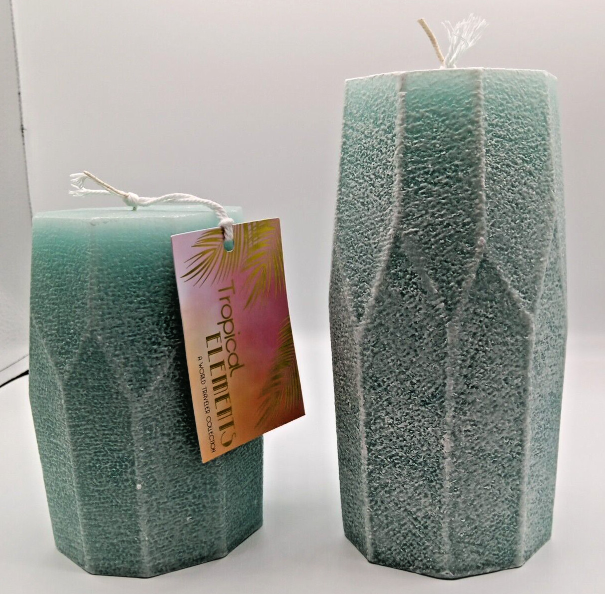 200 hour Geometric candle/ Pastal Green 2 pices set (4 in x 8 in) /(4 in x 6 in)