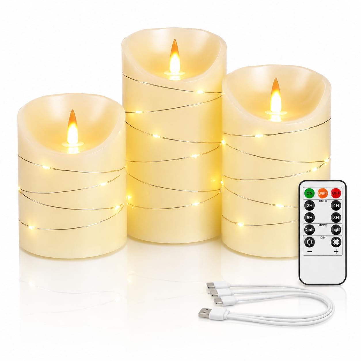 Rechargeable LED Candles, Real Wax, 4 5 6 in, Ivory, 3 Pack | USB rechargeabl…