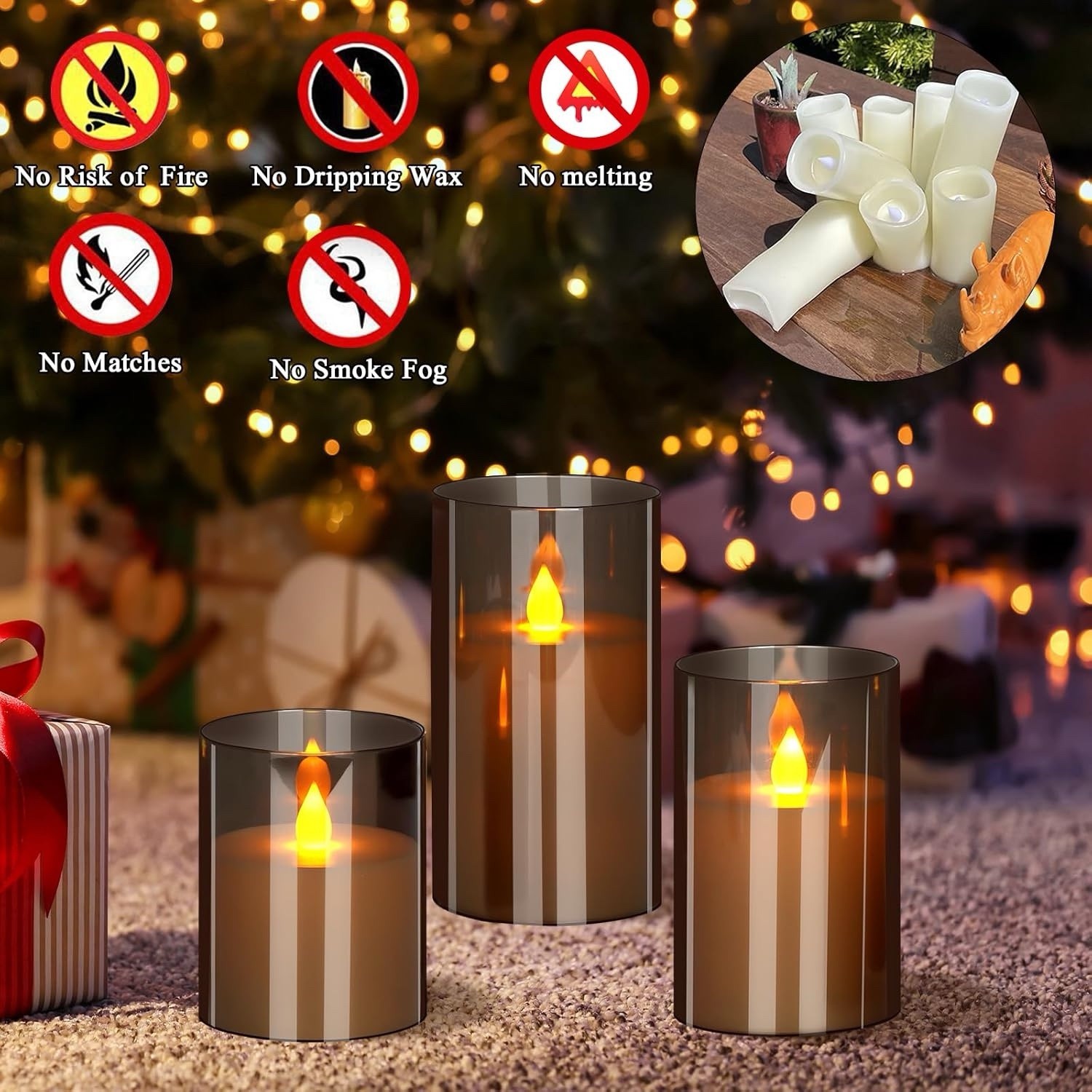 3 Flameless LED Pillar Candles Cylinder w/Remote Timer Dimmable Indoor 10-15.2cm