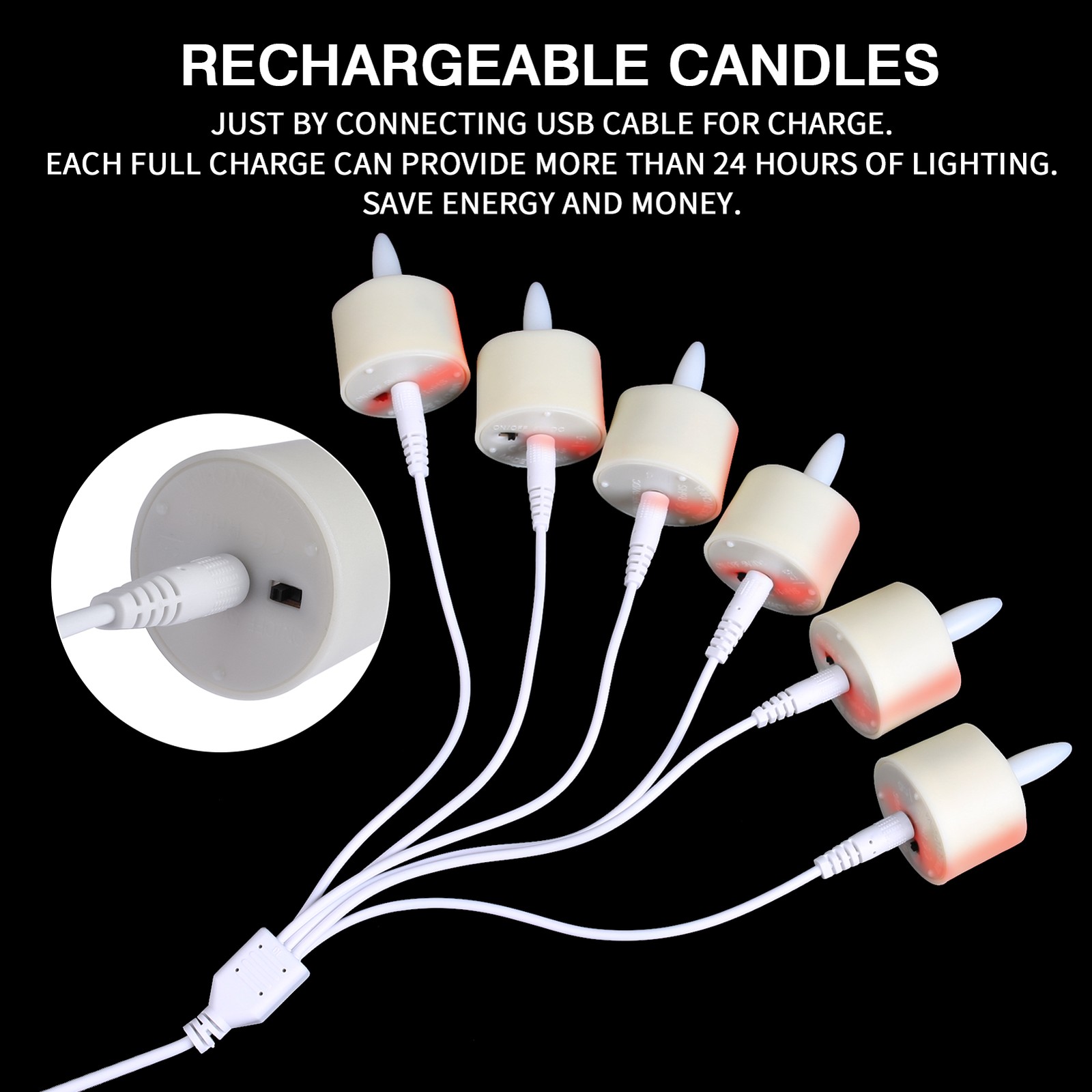 6/12x Rechargeable LED Tea Lights Flickering Flameless Candles with Timer Remote