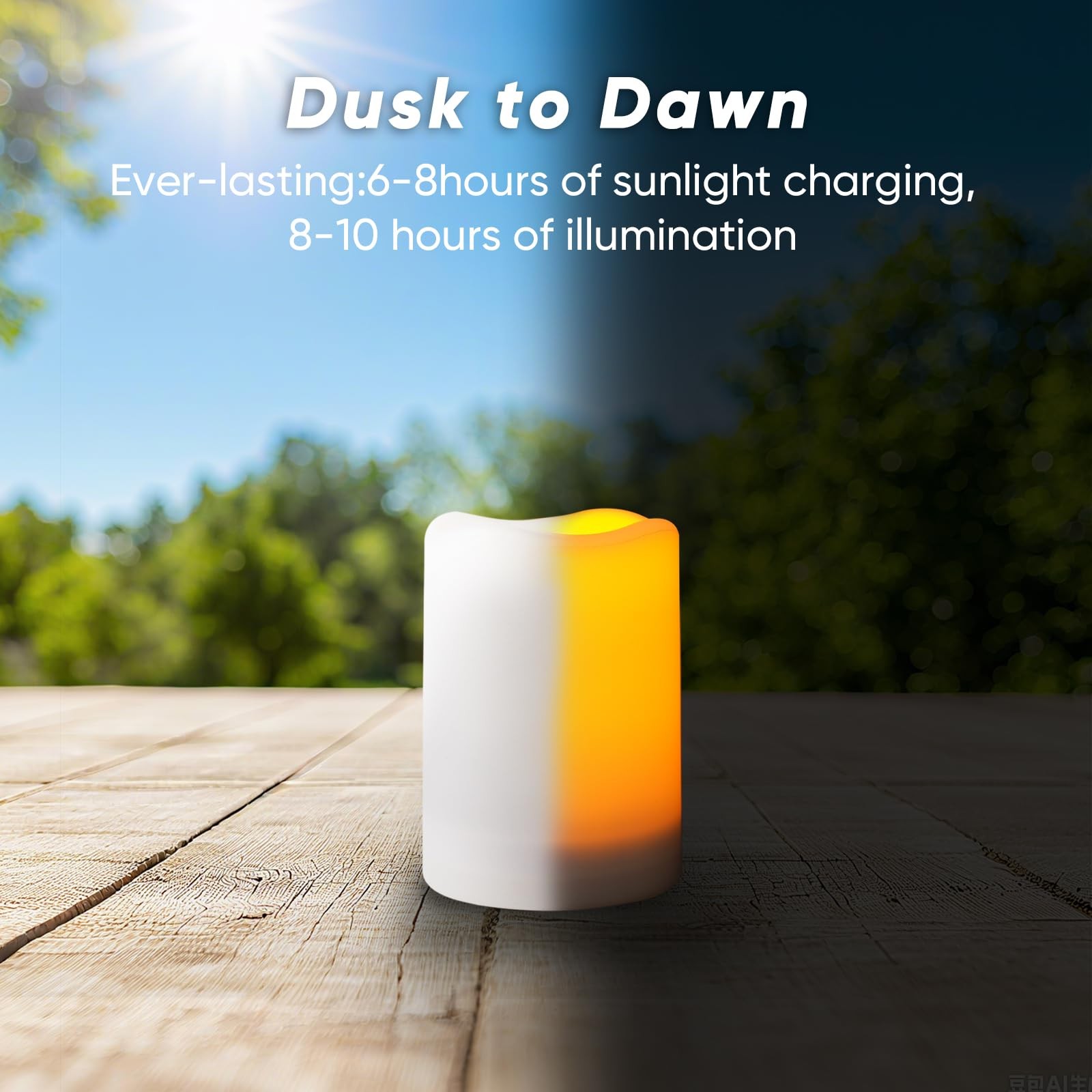 Large Solar Candles Outdoor Waterproof, 4″x6″, Dusk to Dawn, Solar Powered Fl…