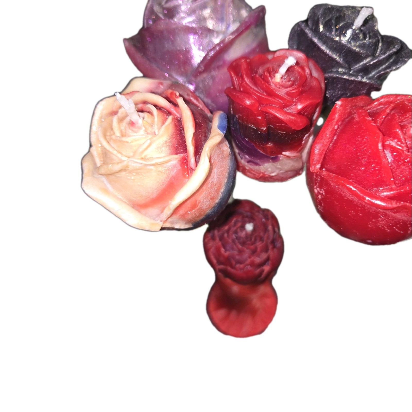 1/2 Dozen Stemmed Flower Candle Bouquet in Red Vase Multicolor