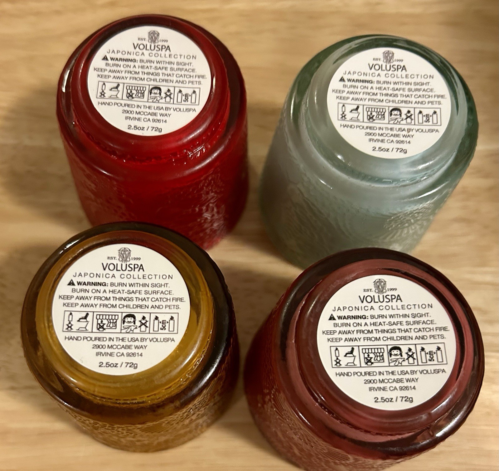 Voluspa Japonica 4 Piece Collection Set 2.5 Oz. Pedestal Jar Candle New W Flaws