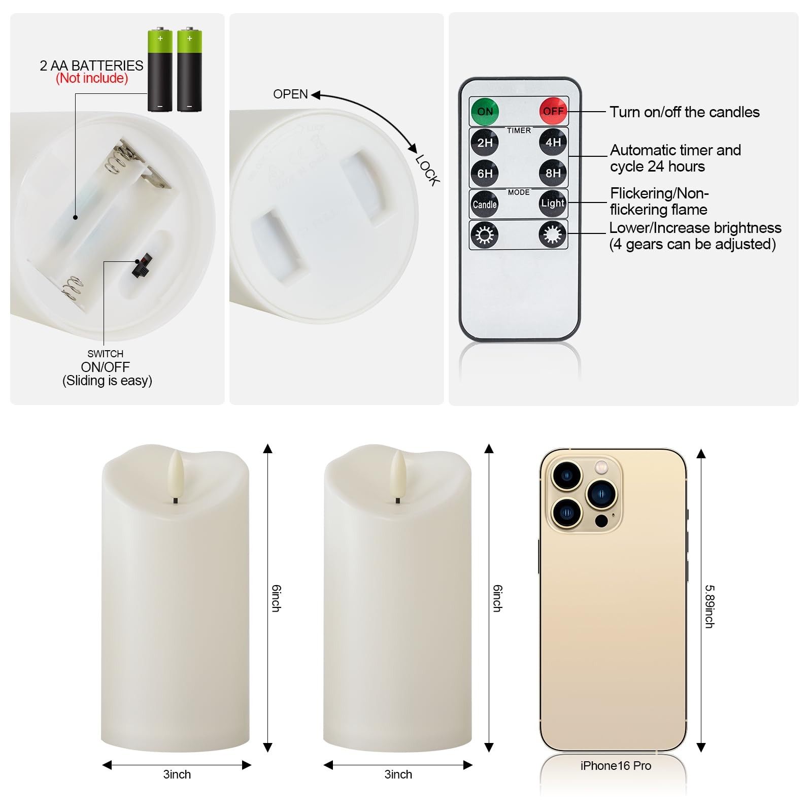 6″X3″ Outdoor Waterproof Flameless Led Candle With Remote And Timer Battery O…
