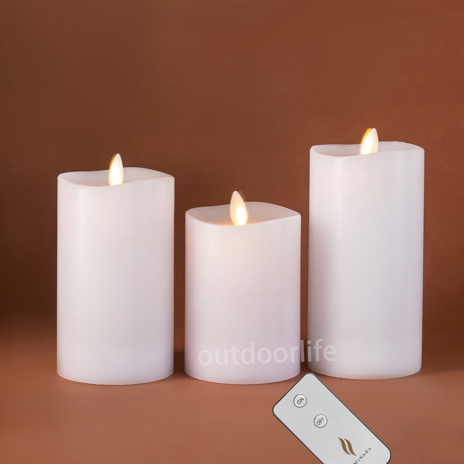 Set of 3 Luminara Flameless Pillar Wax Battery Operated Candles with Remote