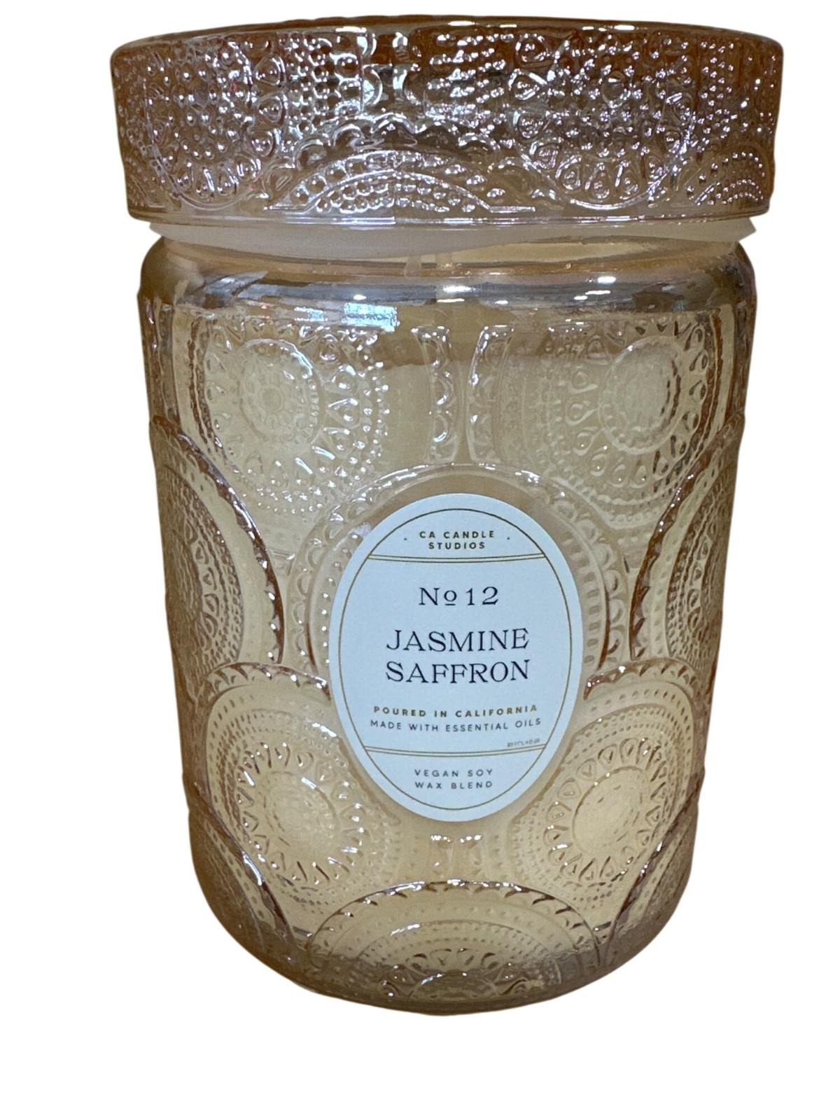 Leoben No 12 Jasmine Saffron Glass Candle 18 Oz 1 Wick Vegan Soy Wax Blend NEW