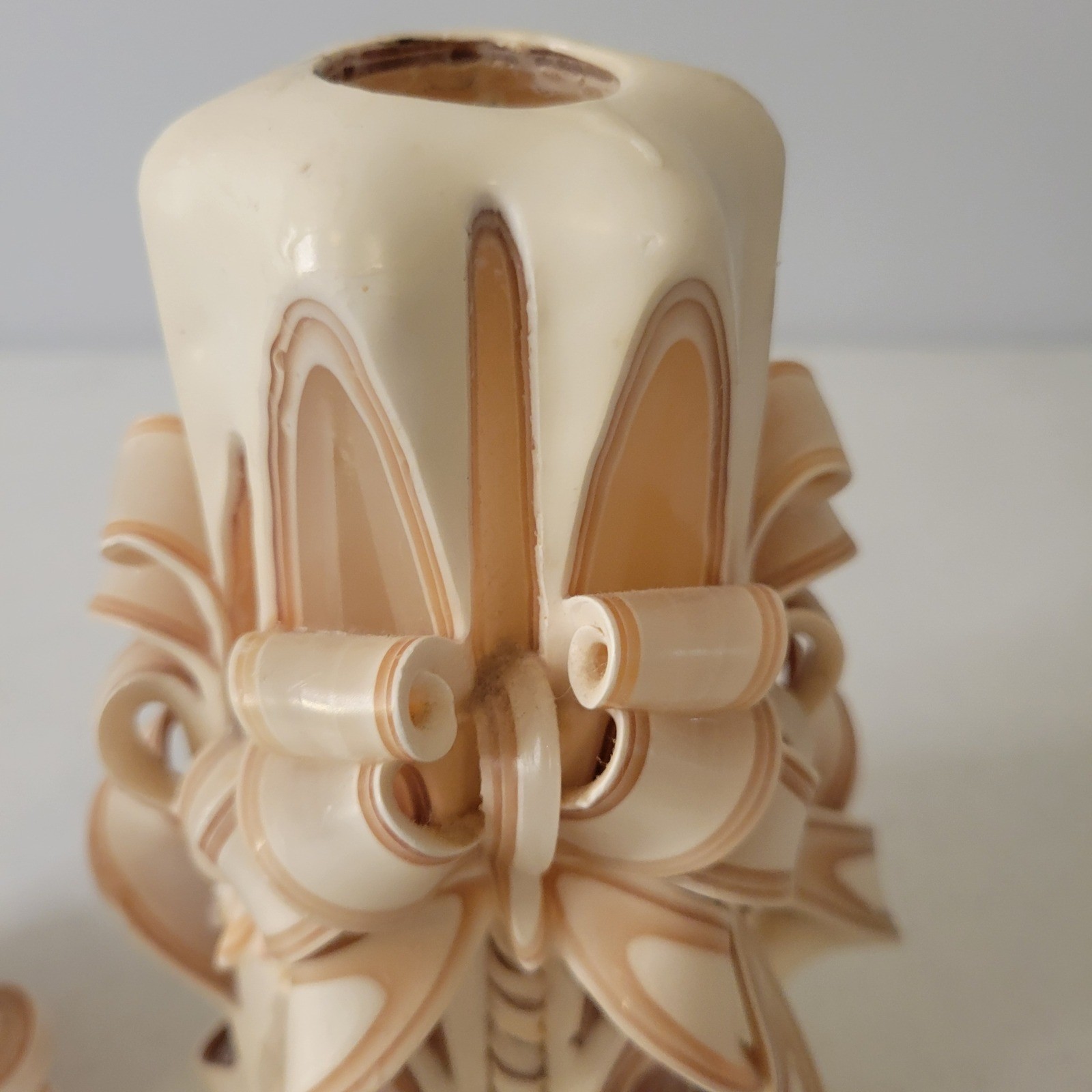 North Georgia Candle Works Carved Wax Art Set 3 Cream Tan Mauve Purple Vtg 1992