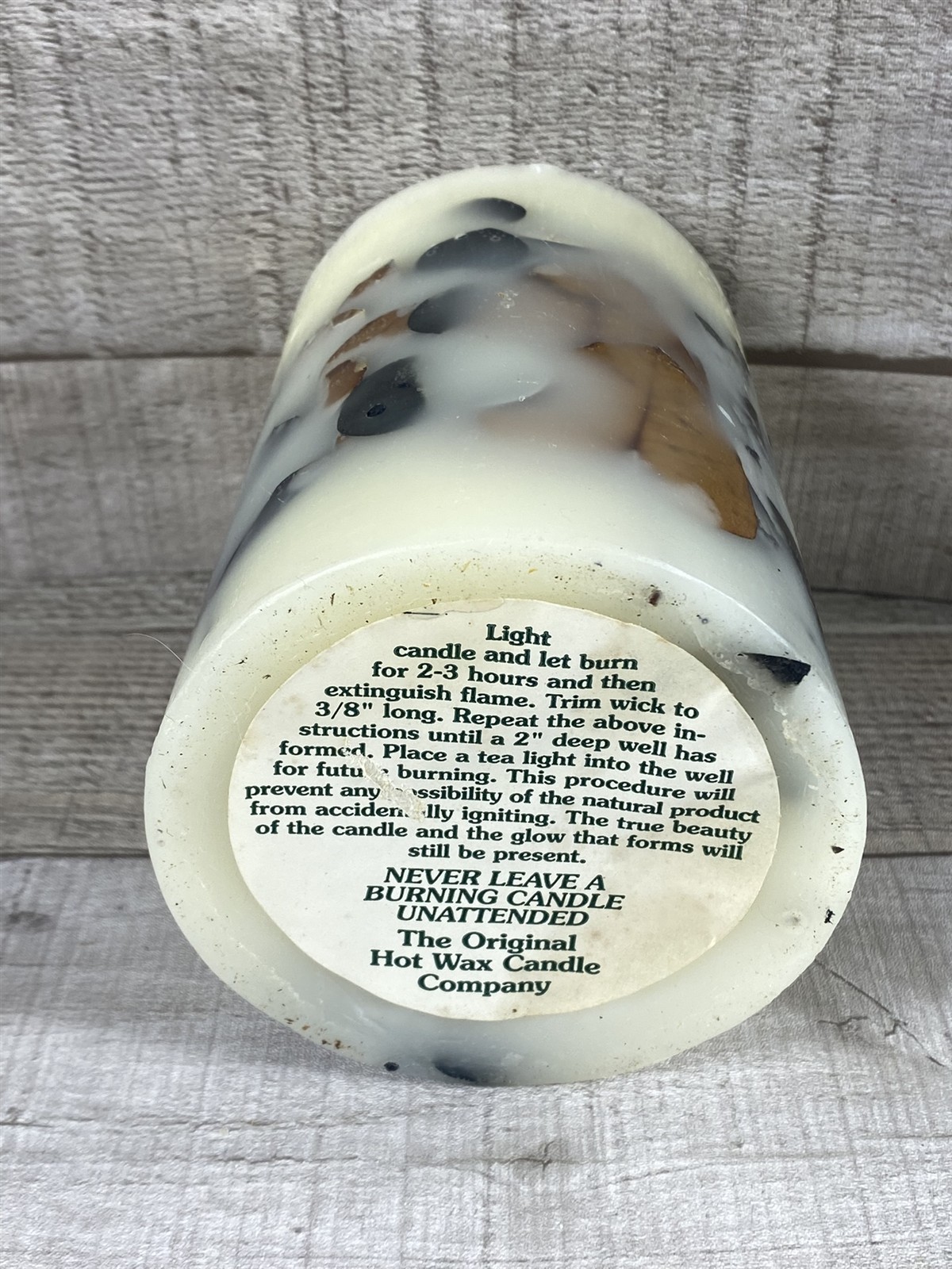 Fall Autumn Pillar Candle w/ Embedded Leaves – 36 oz – 6 x 4 inches – New!