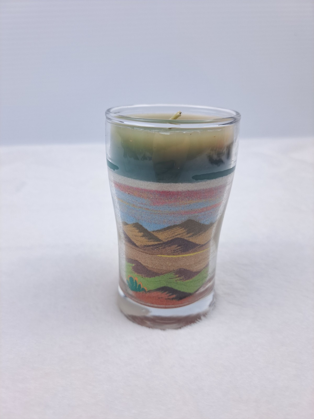 Sand Art Candle By Rainbow Sands USA 4″ 1990s Unused