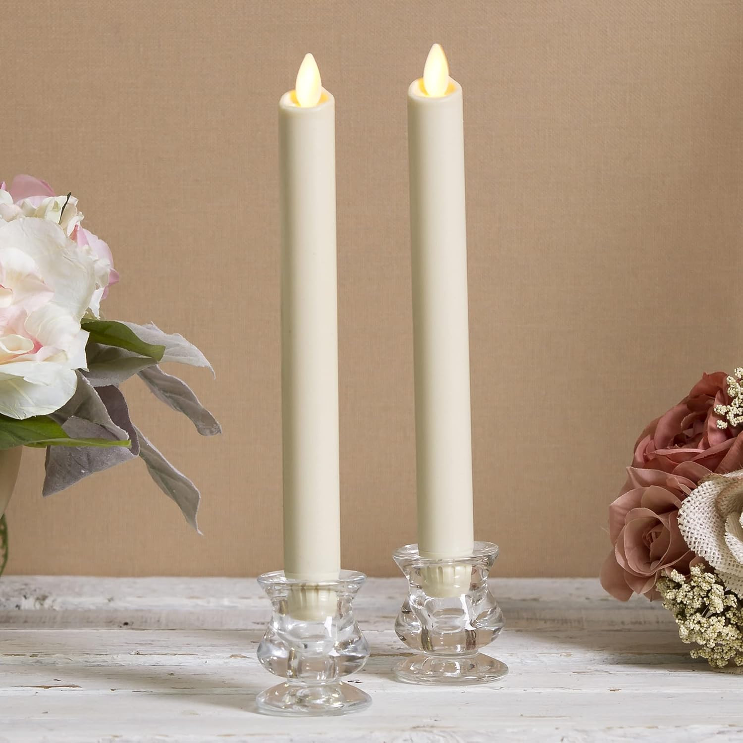 Set of 2 Moving Flame LED Taper (1X9.75), Flameless Candle, Melted Edge, Smooth