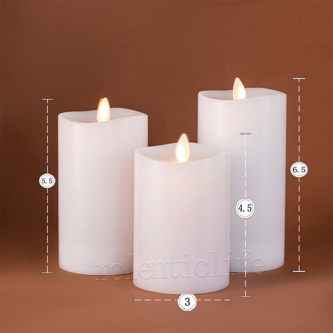 Luminara Flameless LED Moving Flame Pillar Wax Candles with Remote White Unscent