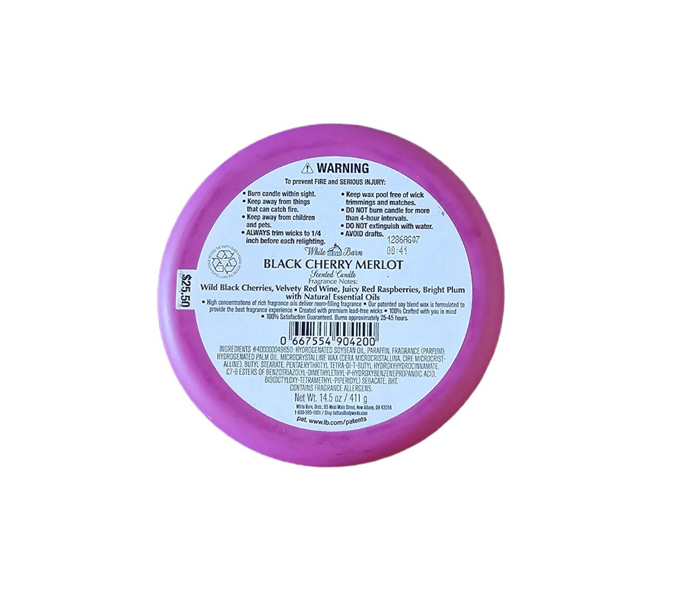White Barn Bath and Body Works Black Cherry Merlot 3 Wick Candle Burns 25-45 HRS