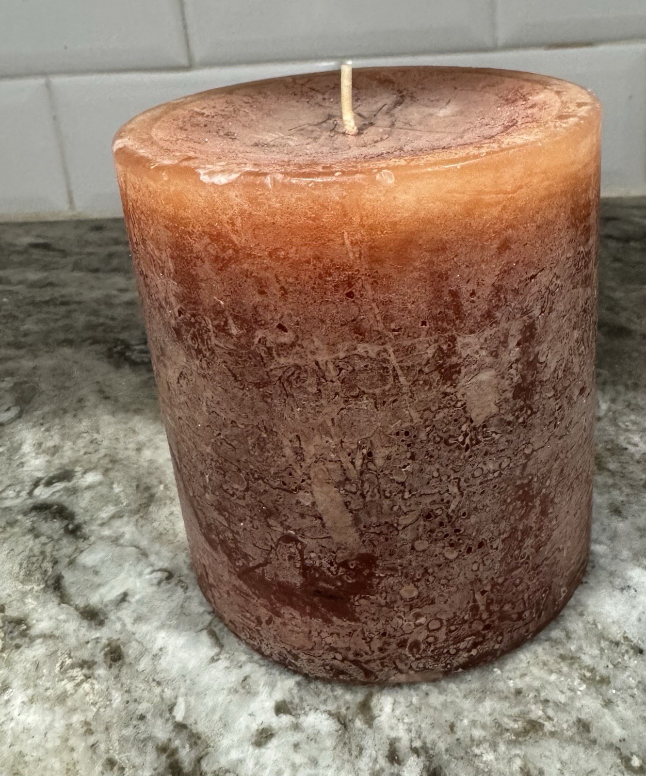 Pier 1 Imports Unscented Brown/Red Rustic 4″ x 4″ Pillar Candle Discontinied NEW