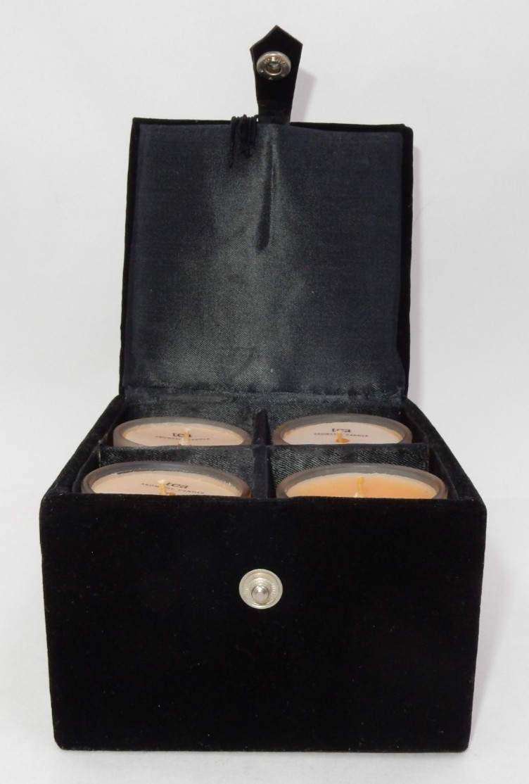 ZODAX AROMATIC TEA CANDLE SET – 4 HAND-POURED CANDLES IN LUXURY BLACK VELVET BOX