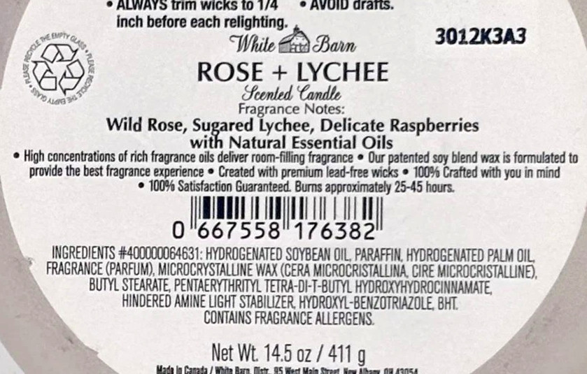 Bath Body Works ROSE & LYCHEE 3-Wick Candle 14.5oz White Barn Rare NEW