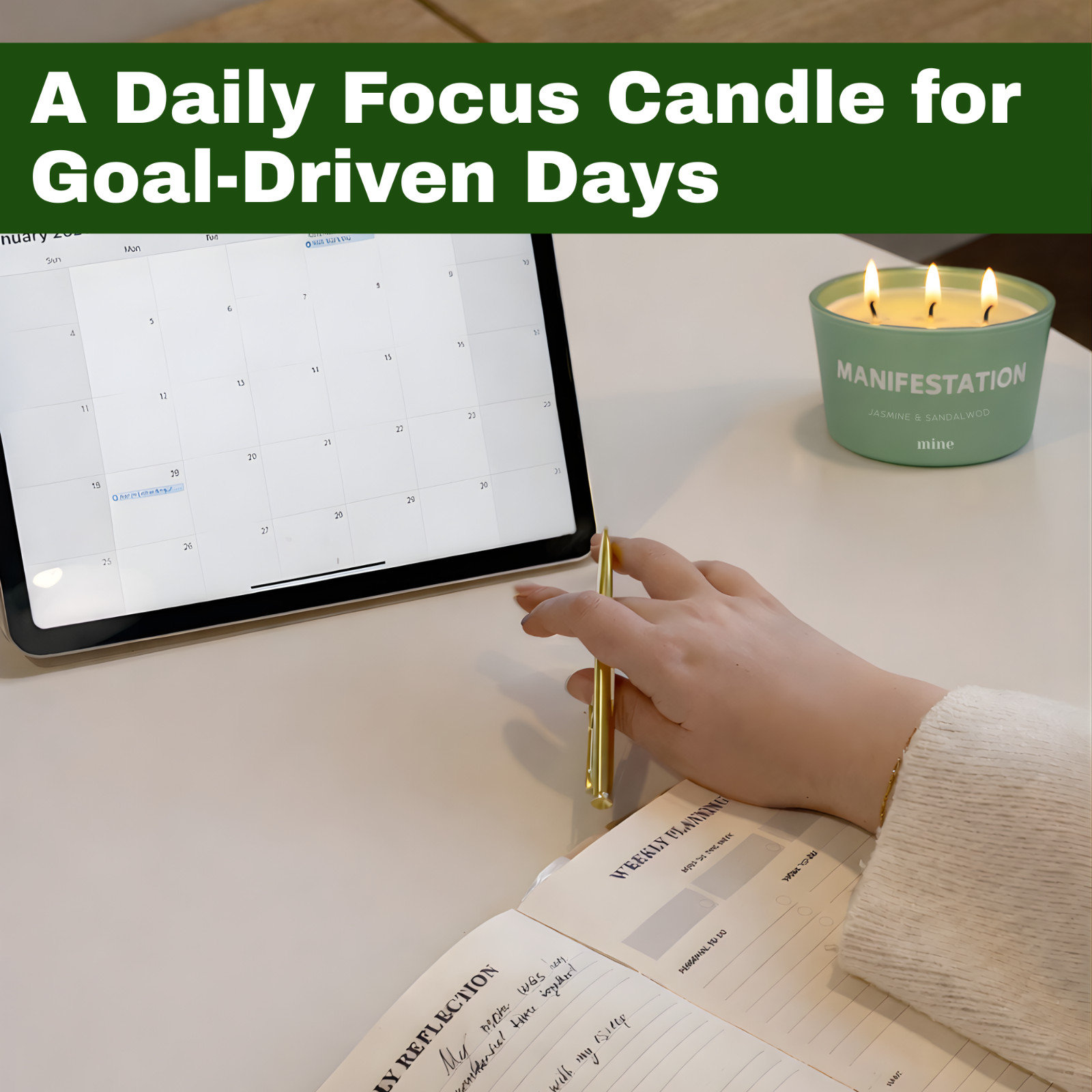 Scented Soy Candle Jasmine & Sandalwood Scent 3 Wick Light Green 50Hr Burn