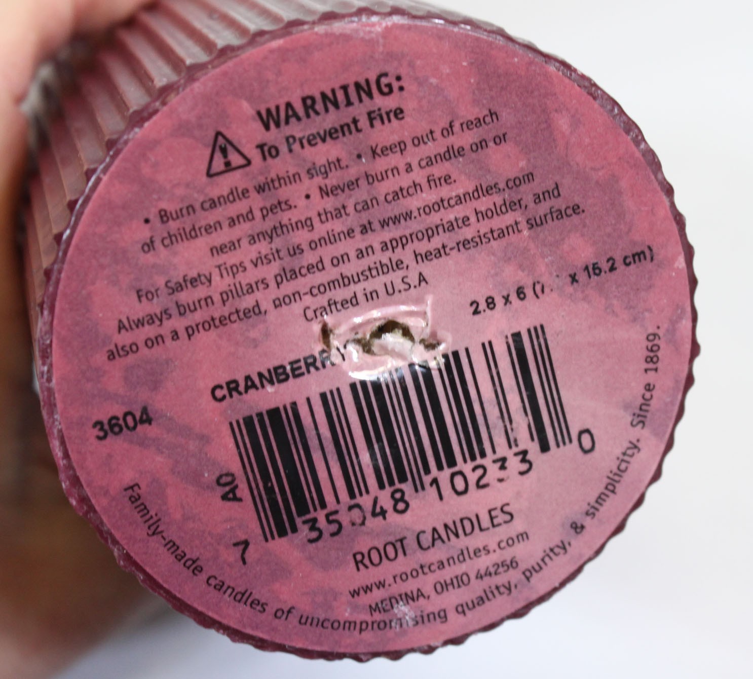 Root Candle Cranberry Pillar 6″ Tall in Box 2.75″ Across Never Lit Unburnt Home