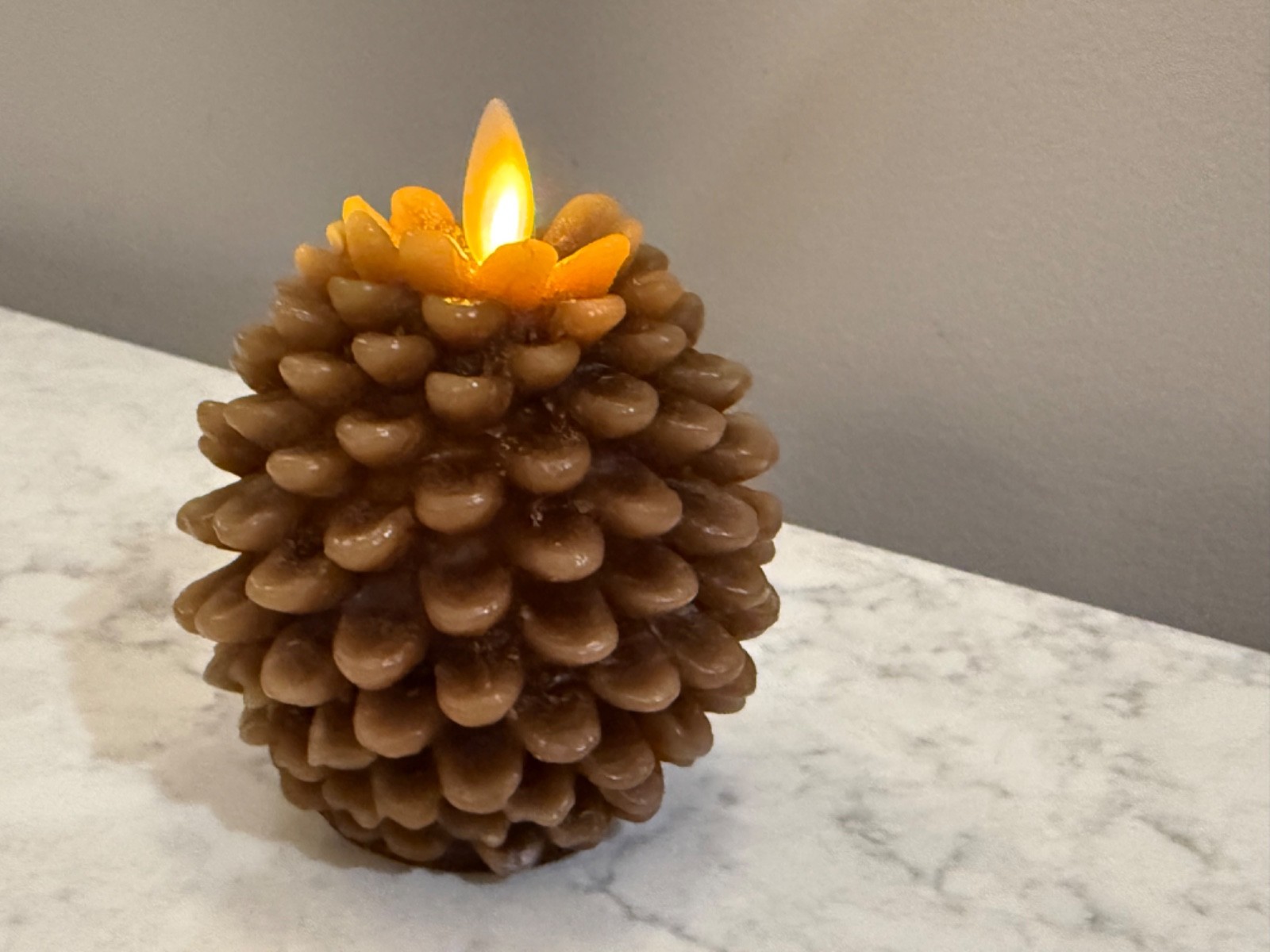 NEW in Box -Luminara Brown Pinecone Flameless Candle Unscented Wax Timer Indoor
