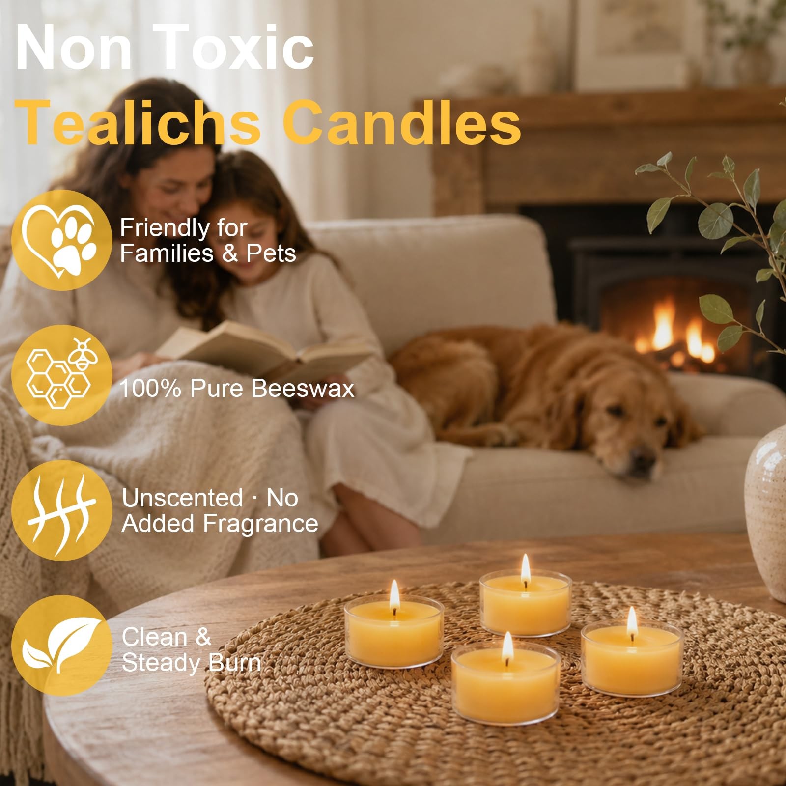 UGBEM Beeswax Tea Light Candles Bulk 4 Hour Non Toxic Natural Pure Bees Wax