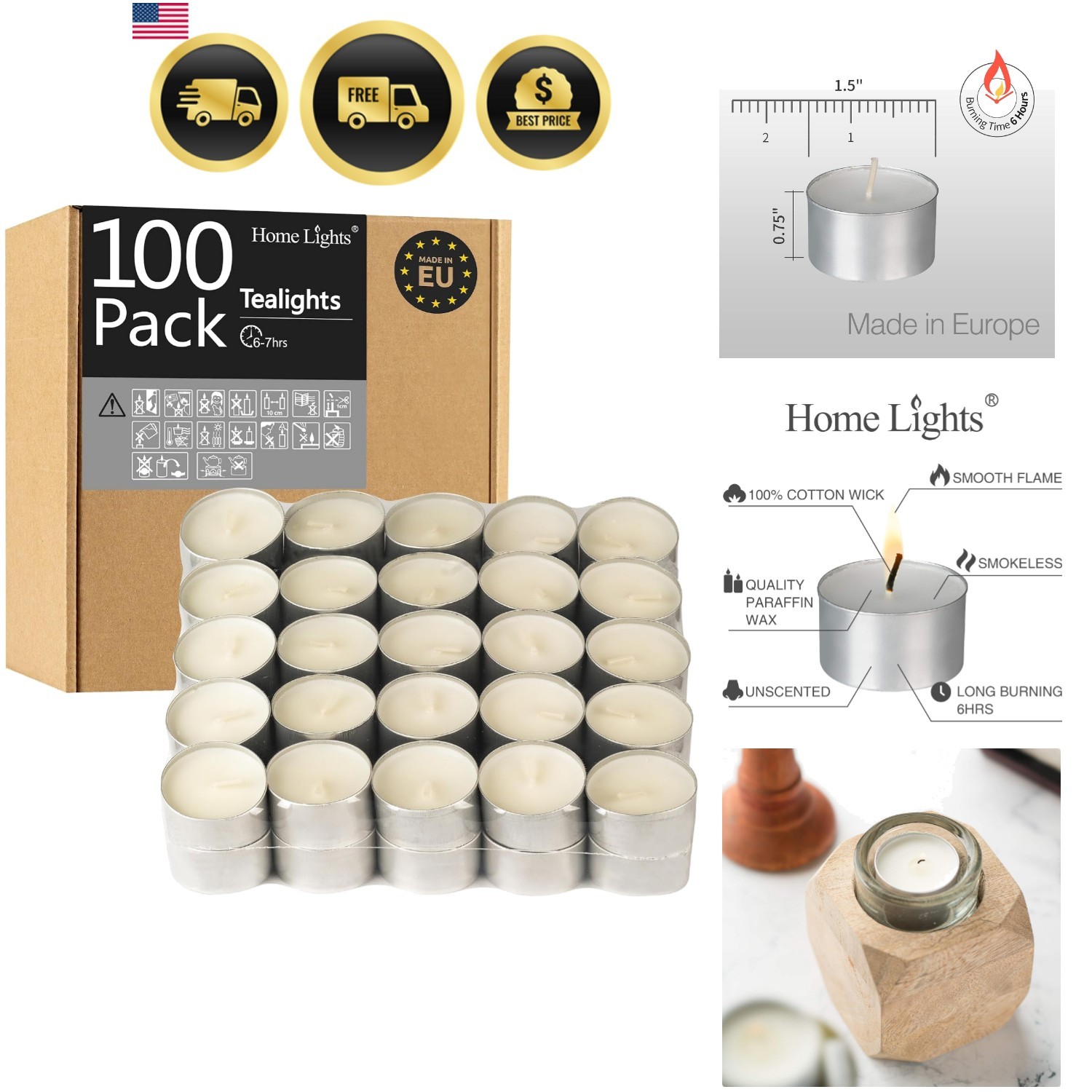 Tealight Candles Pack 100 Unscented White Mini Votive Long Burn Time