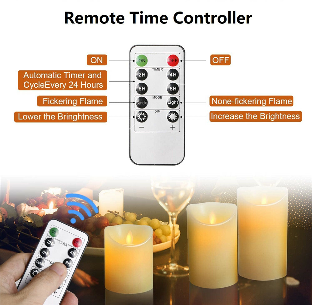 LED Flameless Candles Wax Pillar Battery Operated Candle Remote Control Timer