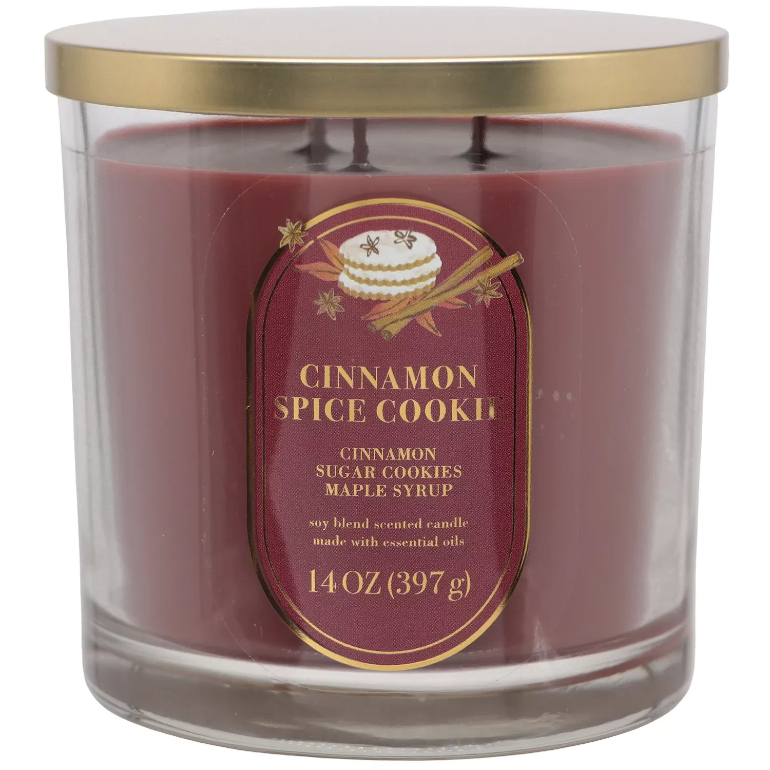 New Sonoma 14oz Scented CINNAMON SPICE COOKIE 3 WICK Candle Seasonal Aroma Decor