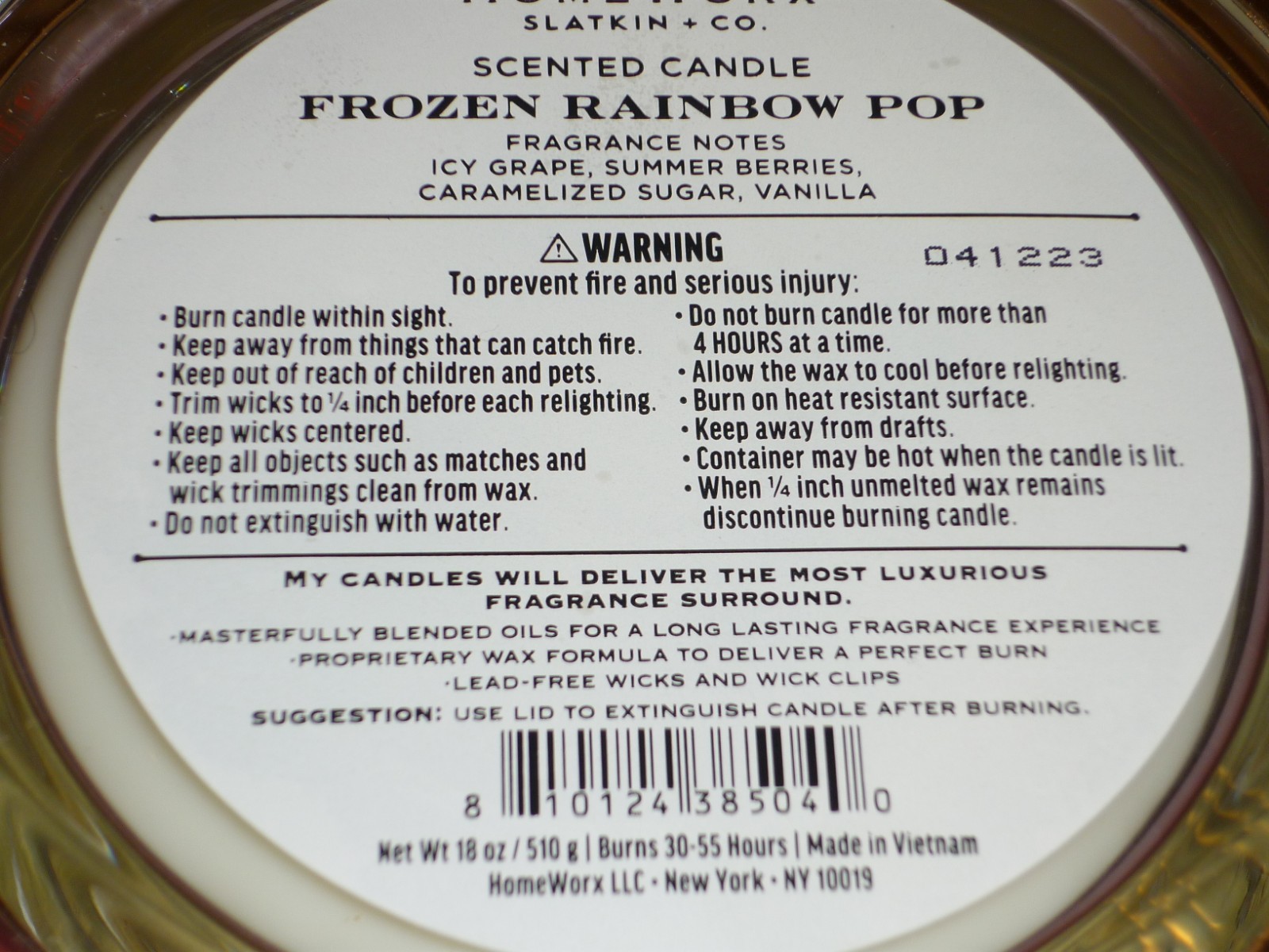 LOT OF 2 NEW HOMEWORX BY SLATKIN & CO FROZEN RAINBOW POP 4-WICK CANDLE 18 OZ