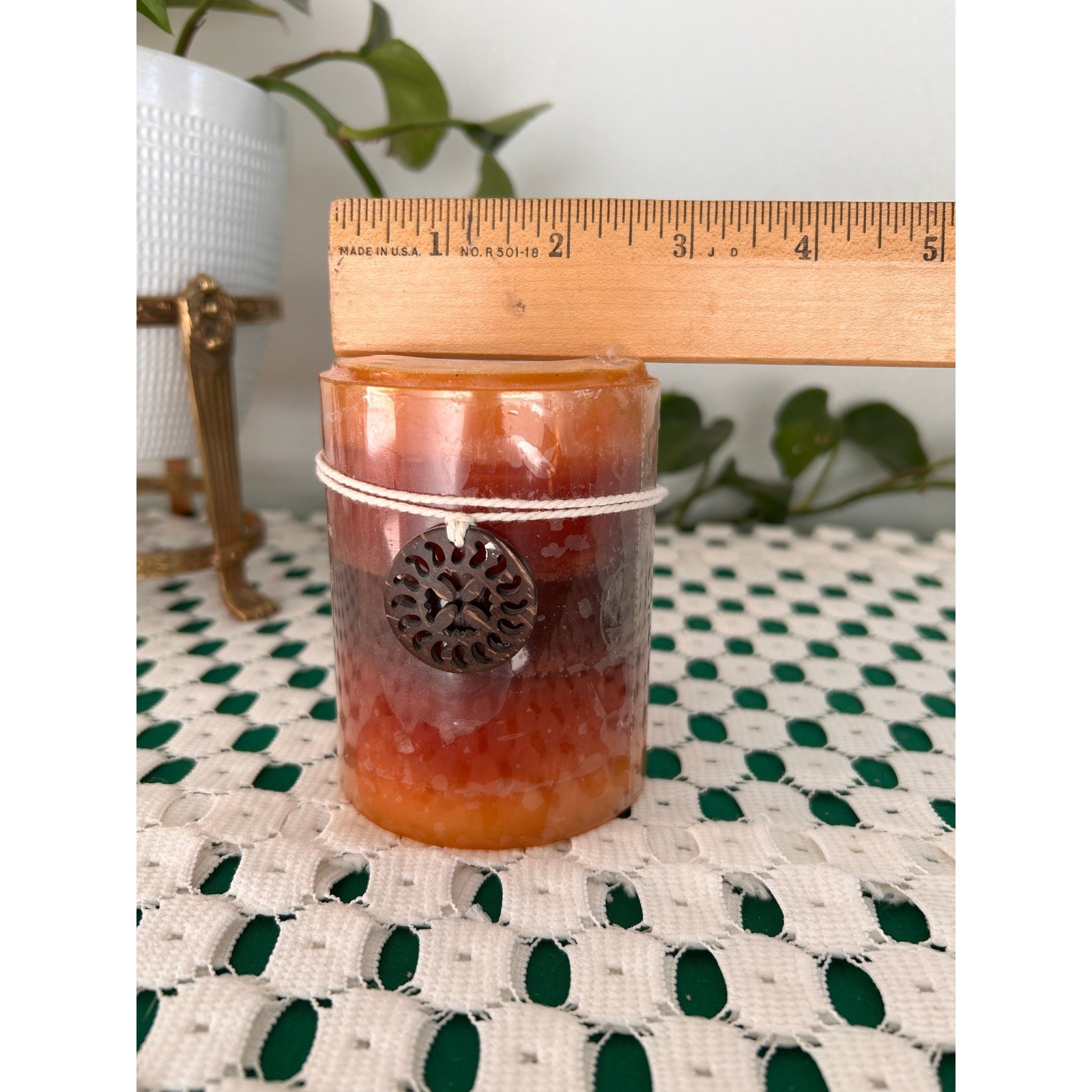 New Vintage Pier 1 Imports Sugared Cinnamon Scented Pillar Candle Orange Brown