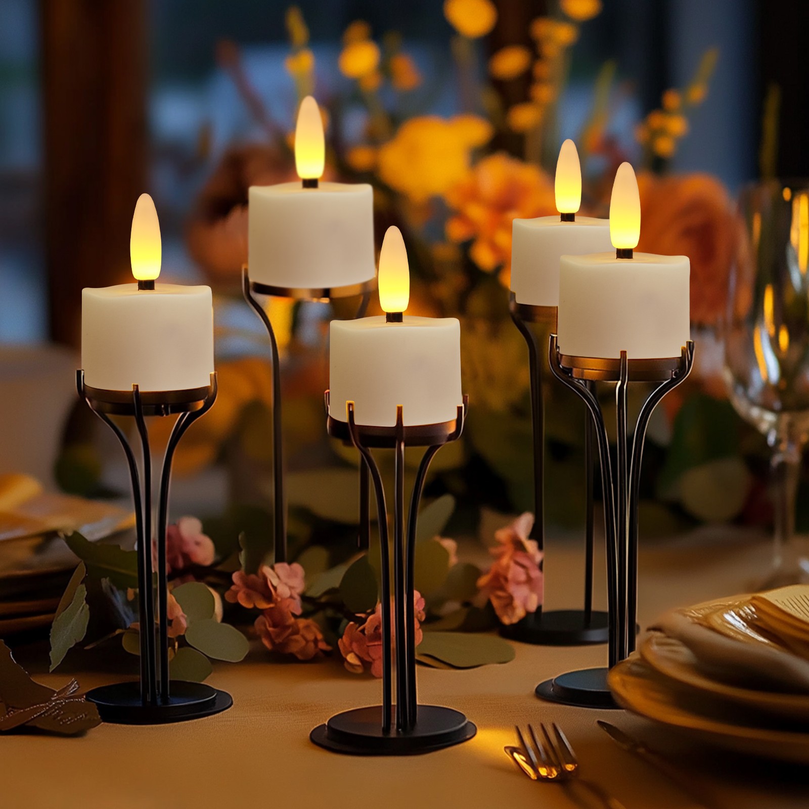6/12x Rechargeable LED Tea Lights Flickering Flameless Candles with Timer Remote