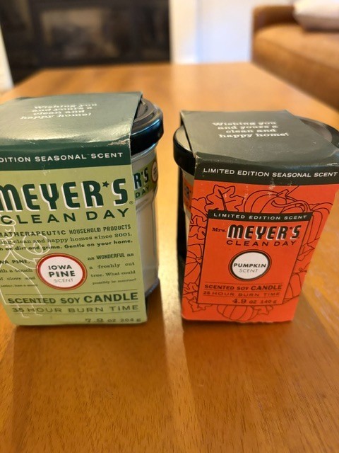 MRS MEYERS CANDLES IOWA PINE AND PUMPKIN. THIS INCLUDE BOTH CANDLES.