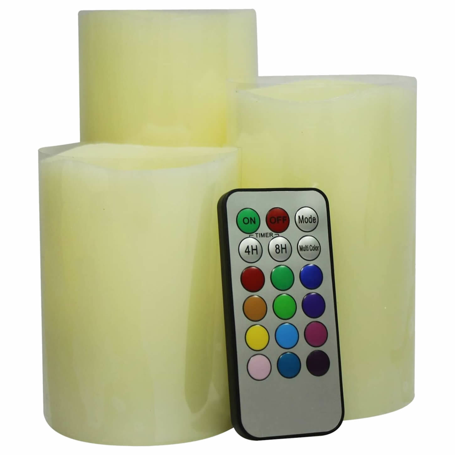 NEW MULTI COLOR 3 PACK LED Flameless Ivory Wax Candles 4″ 5″ & 6″ w/ Remote