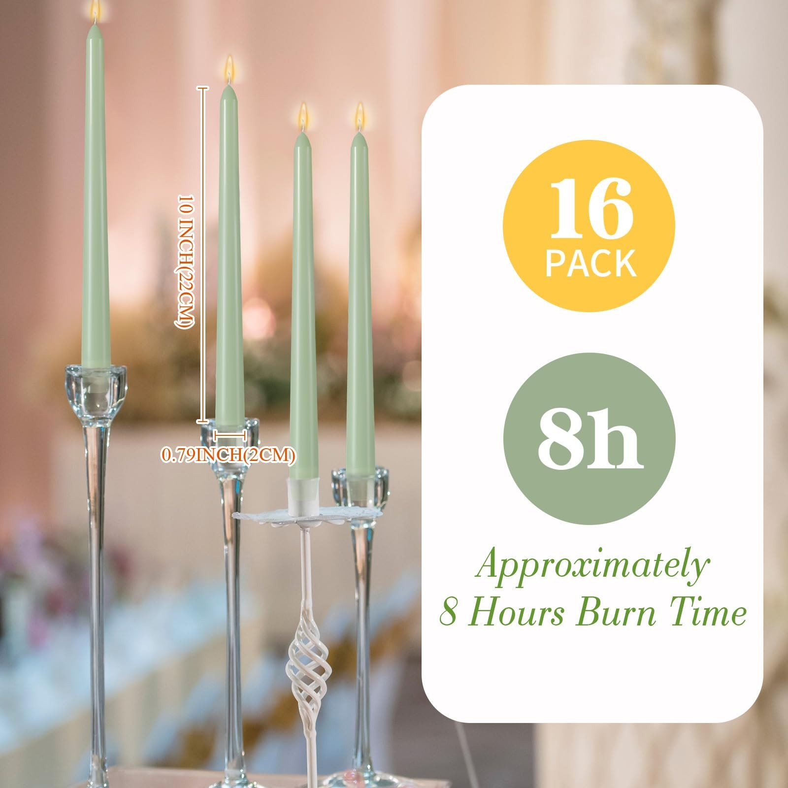 16 Pcs 10 Inch Long Tapered Candle Stick Bulk Smokeless Unscented Burning Can…