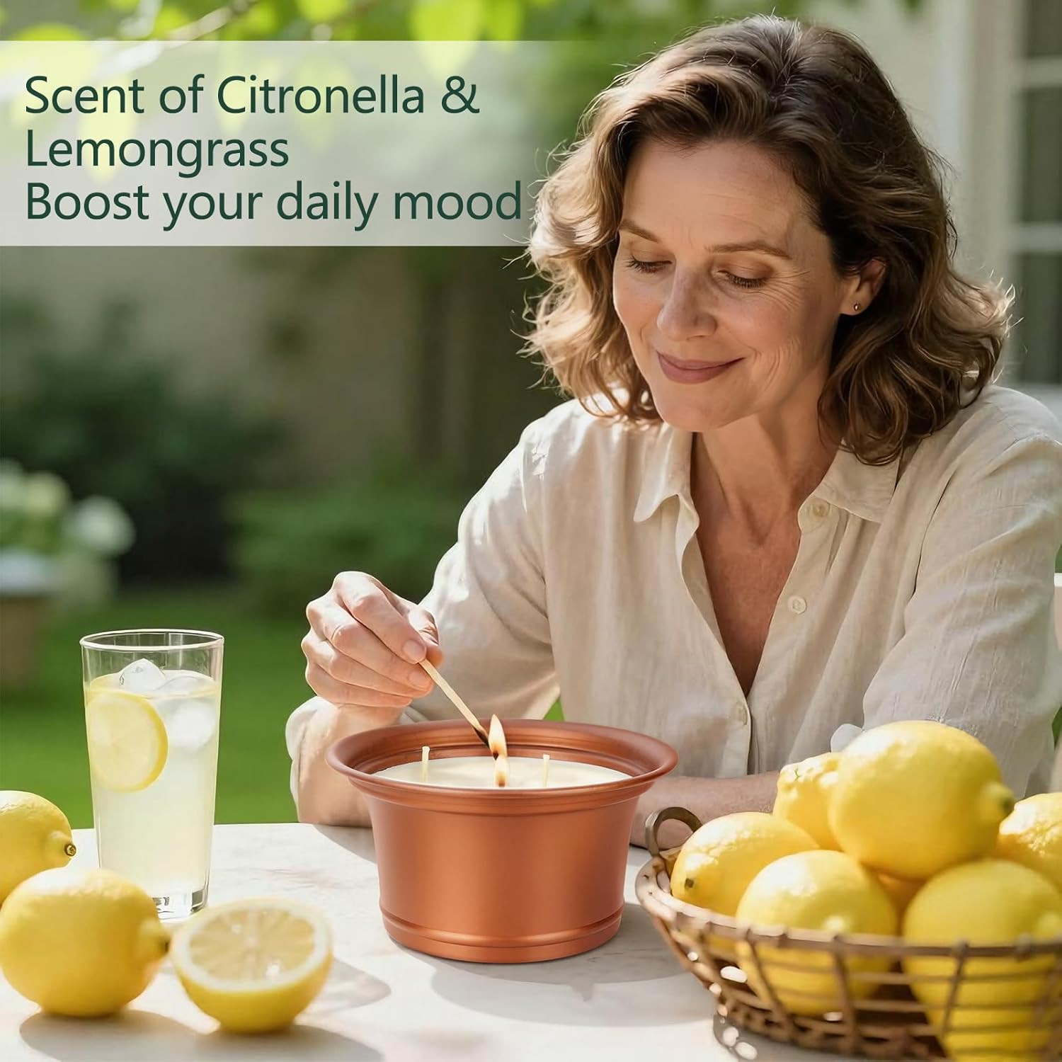 Citronella Candles Outdoor, 2 Pack Large Citronella Candles, Three Wick Lemongra