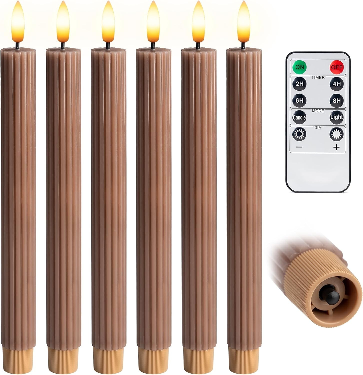 6 Pack 10″ Dimmable Fluted LED Candles – Real Wax, Remote & Timer Functions