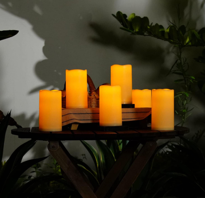2 Outdoor Flameless Battery Operated Candles with Timer 3×6 Waterproof LED Light