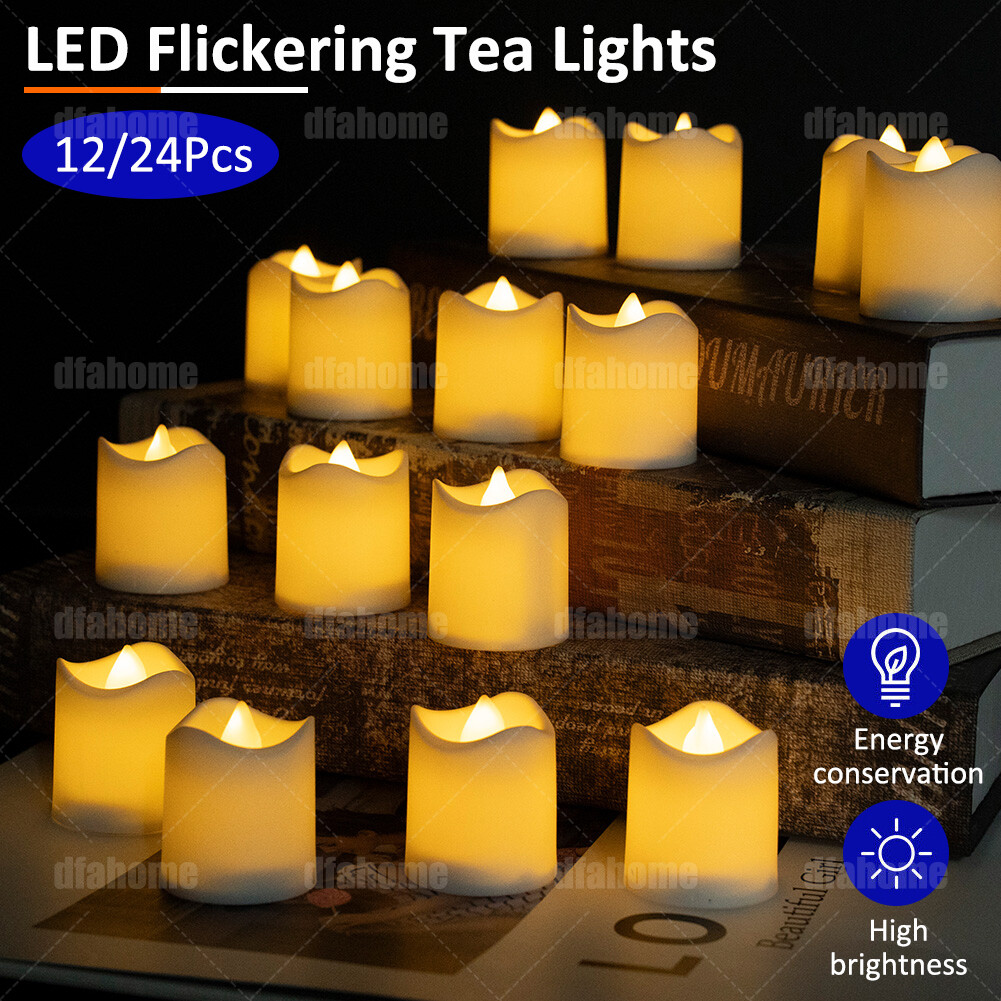24/48 Pack Flameless Flickering LED Tea Lights Votive Candles Halloween Decor