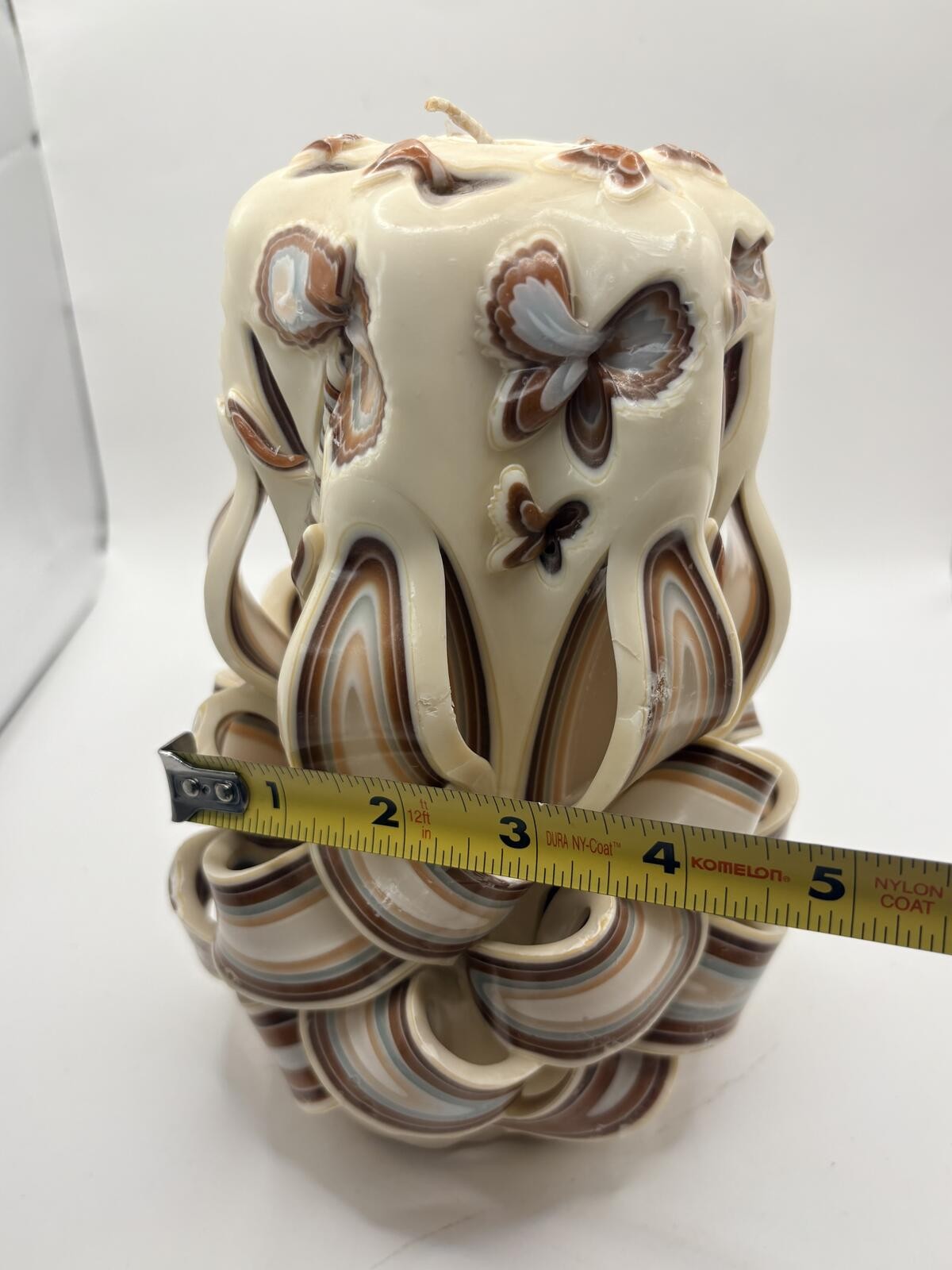 Hand Carved Layered Wax Candle Butterfly Floral Art Decor