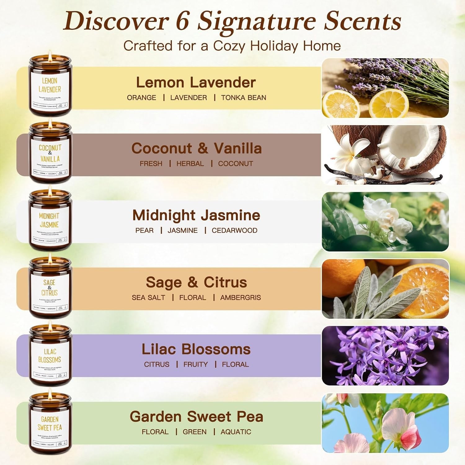 Luxurious 6 Piece Soy Candle Set in Amber Jars – Perfect Gift for Women