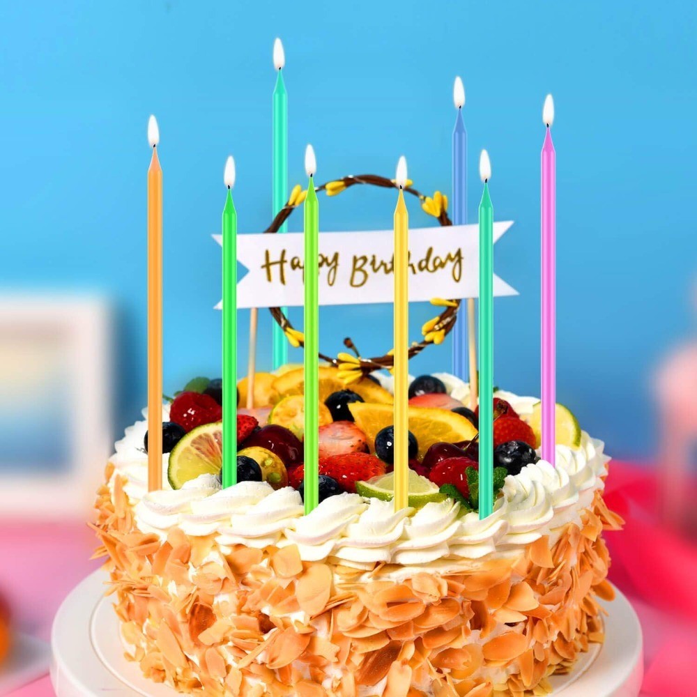 40 Count Rainbow Birthday Candles Long Thin Taper Candles for Cake Cupcake