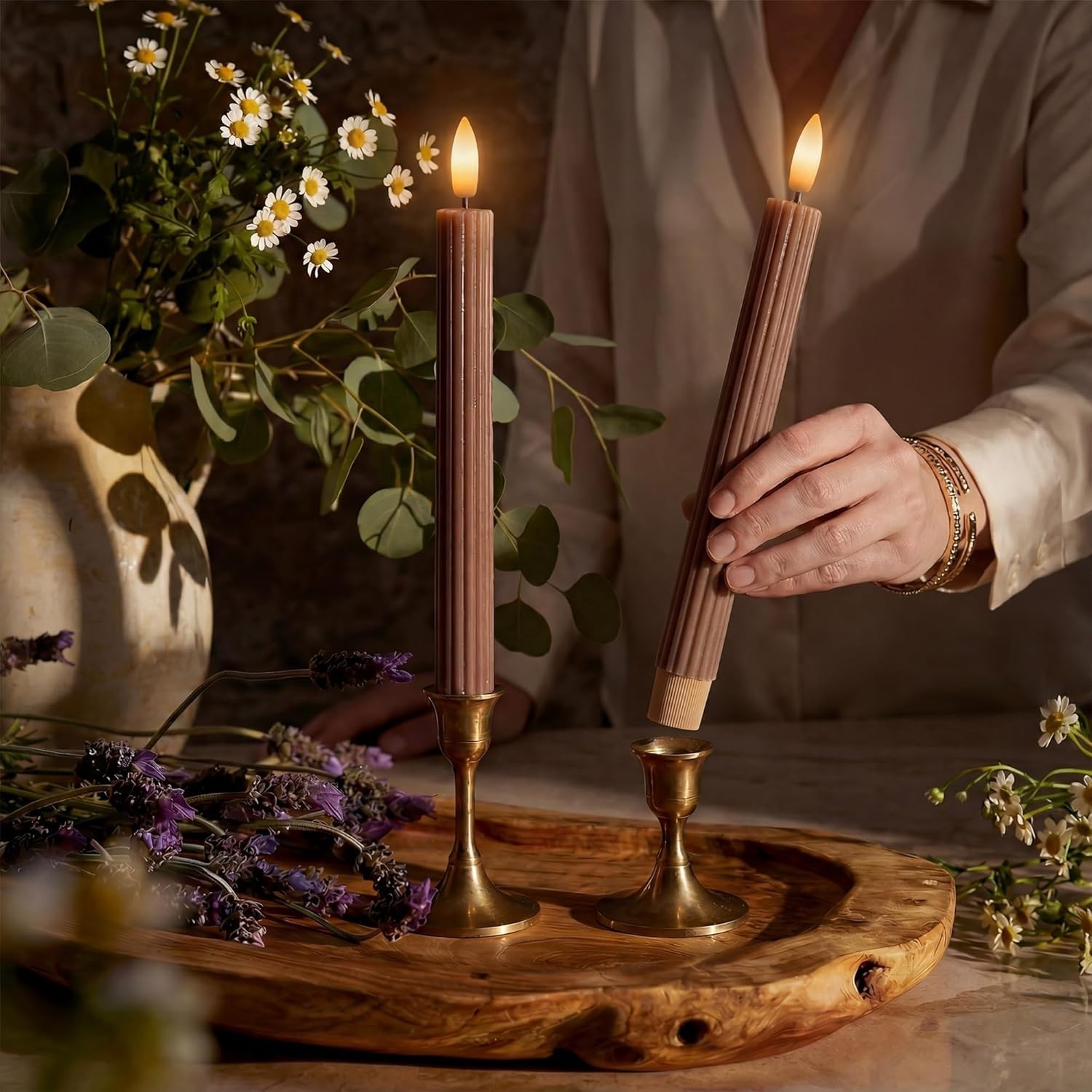 6 Pack 10″ Dimmable Fluted LED Candles – Real Wax, Remote & Timer Functions