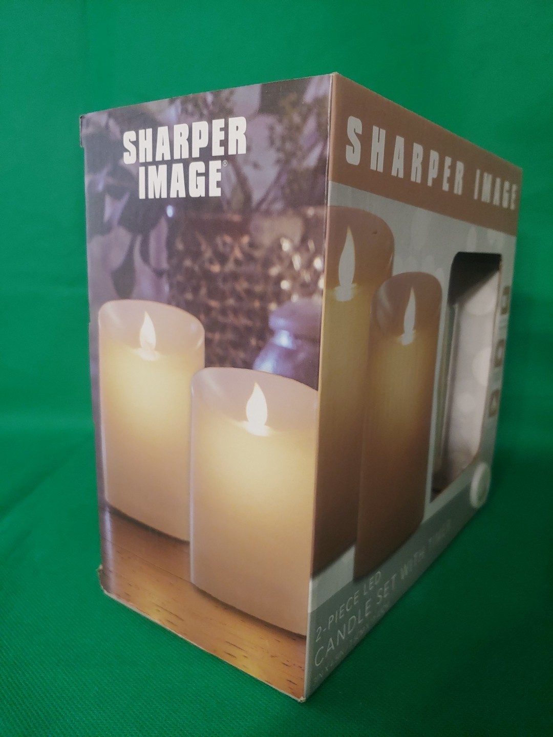 New Sharper Image 2 Piece LED Flicker Candle Set Timer 2 AA Batteries Real Wax