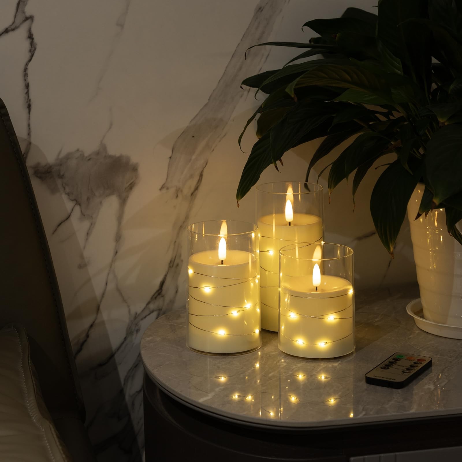 White Flameless Candles with remote, Faux Candles for Living Room Decor
